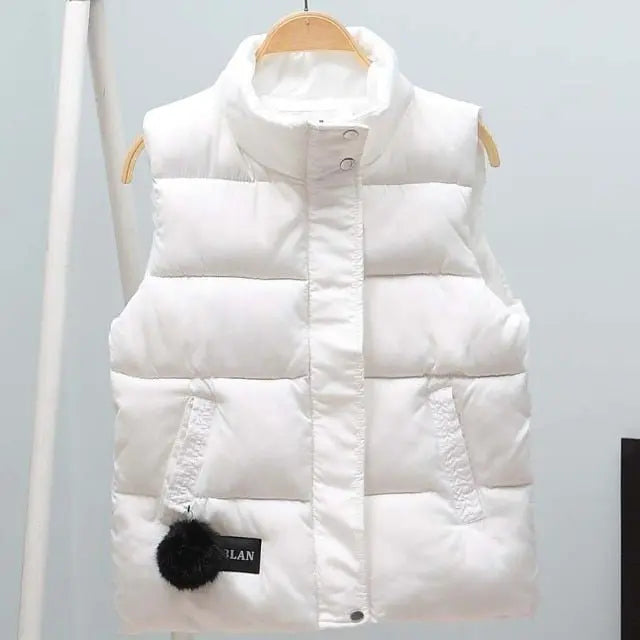 Women Vest Mandarin Collar Sleeveless Short Coat Women Plus Size 2021 Autumn Winter - Blade & Thread