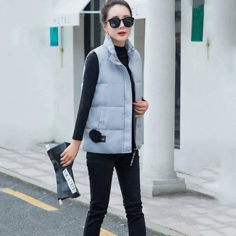 Women Vest Mandarin Collar Sleeveless Short Coat Women Plus Size 2021 Autumn Winter - Blade & Thread