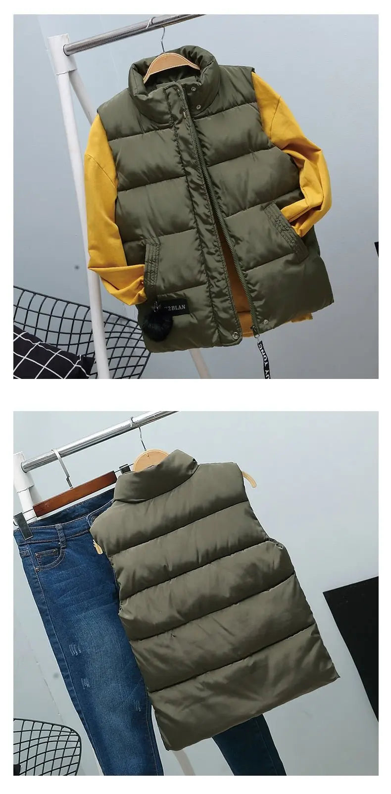 Women Vest Mandarin Collar Sleeveless Short Coat Women Plus Size 2021 Autumn Winter - Blade & Thread
