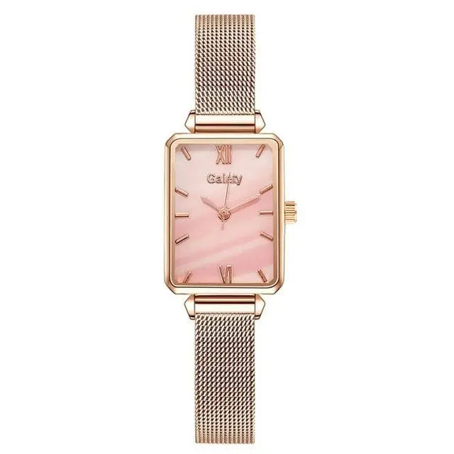 Women Watches Fashion Square Ladies Quartz Watch Bracelet Set Green Dial Mesh Watches - Blade & Thread