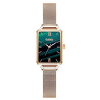 Women Watches Fashion Square Ladies Quartz Watch Bracelet Set Green Dial Mesh Watches nowadaysfashion