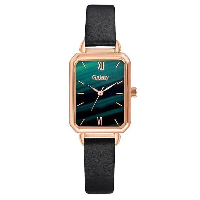 Women Watches Fashion Square Ladies Quartz Watch Bracelet Set Green Dial Mesh Watches - Blade & Thread