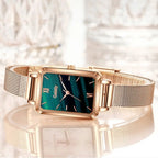 Women Watches Fashion Square Ladies Quartz Watch Bracelet Set Green Dial Mesh Watches nowadaysfashion