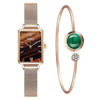 Women Watches Fashion Square Ladies Quartz Watch Bracelet Set Green Dial Mesh Watches nowadaysfashion