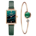 Women Watches Fashion Square Ladies Quartz Watch Bracelet Set Green Dial Mesh Watches nowadaysfashion