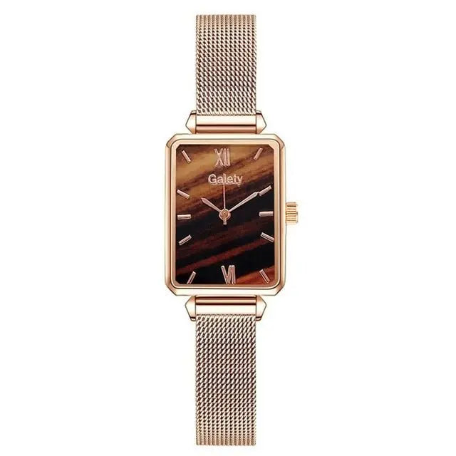 Women Watches Fashion Square Ladies Quartz Watch Bracelet Set Green Dial Mesh Watches - Blade & Thread