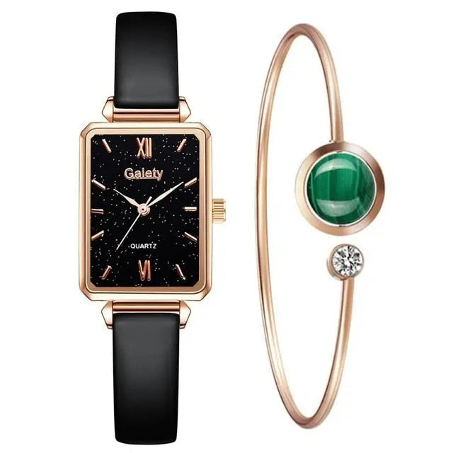Women Watches Fashion Square Ladies Quartz Watch Bracelet Set Green Dial Mesh Watches nowadaysfashion
