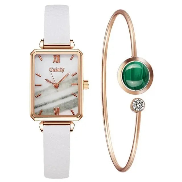 Women Watches Fashion Square Ladies Quartz Watch Bracelet Set Green Dial Mesh Watches nowadaysfashion