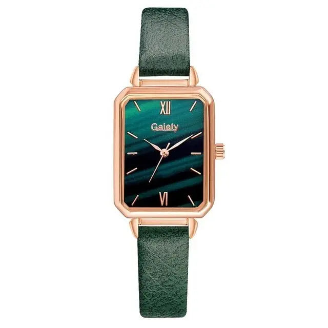Women Watches Fashion Square Ladies Quartz Watch Bracelet Set Green Dial Mesh Watches - Blade & Thread