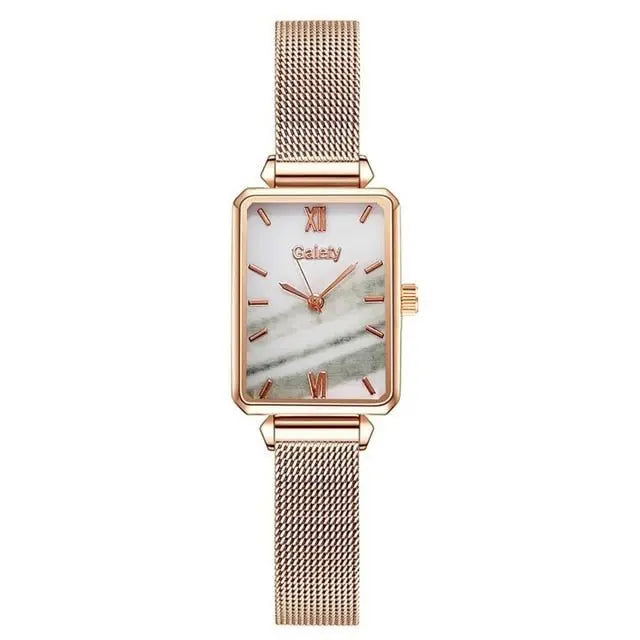 Women Watches Fashion Square Ladies Quartz Watch Bracelet Set Green Dial Mesh Watches - Blade & Thread