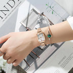 Women Watches Fashion Square Ladies Quartz Watch Bracelet Set Green Dial Mesh Watches nowadaysfashion