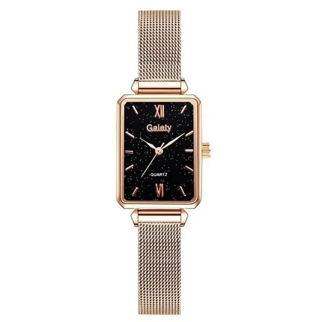 Women Watches Fashion Square Ladies Quartz Watch Bracelet Set Green Dial Mesh Watches - Blade & Thread