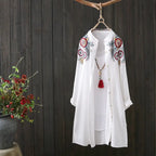Women White Shirt 100% Cotton Embroidery Long Sleeve Button Up Blouse Loose Office Top nowadaysfashion