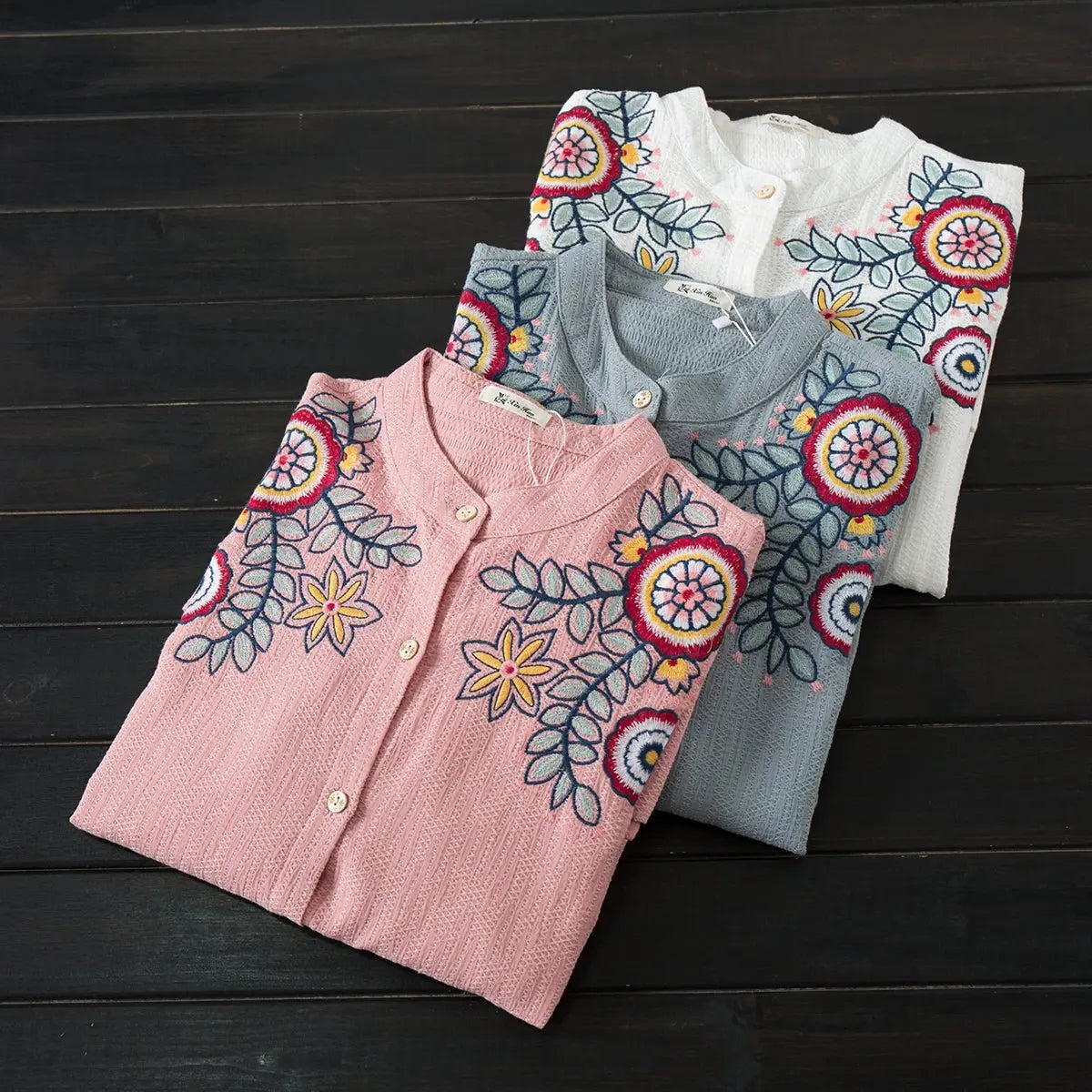 Women White Shirt 100% Cotton Embroidery Long Sleeve Button Up Blouse Loose Office Top nowadaysfashion