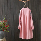 Women White Shirt 100% Cotton Embroidery Long Sleeve Button Up Blouse Loose Office Top nowadaysfashion