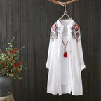 Women White Shirt 100% Cotton Embroidery Long Sleeve Button Up Blouse Loose Office Top nowadaysfashion