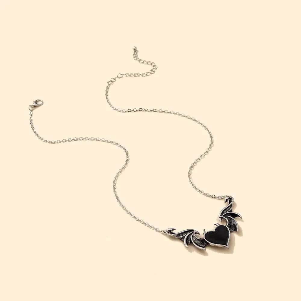 Women's Alloy Punk Style Hip-hop Black Devil Red Love Heart Pendant Necklace - Blade & Thread