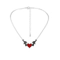 Women's Alloy Punk Style Hip-hop Black Devil Red Love Heart Pendant Necklace nowadaysfashion