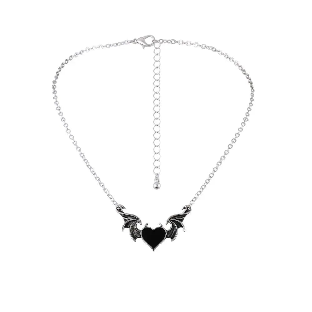 Women's Alloy Punk Style Hip-hop Black Devil Red Love Heart Pendant Necklace - Blade & Thread