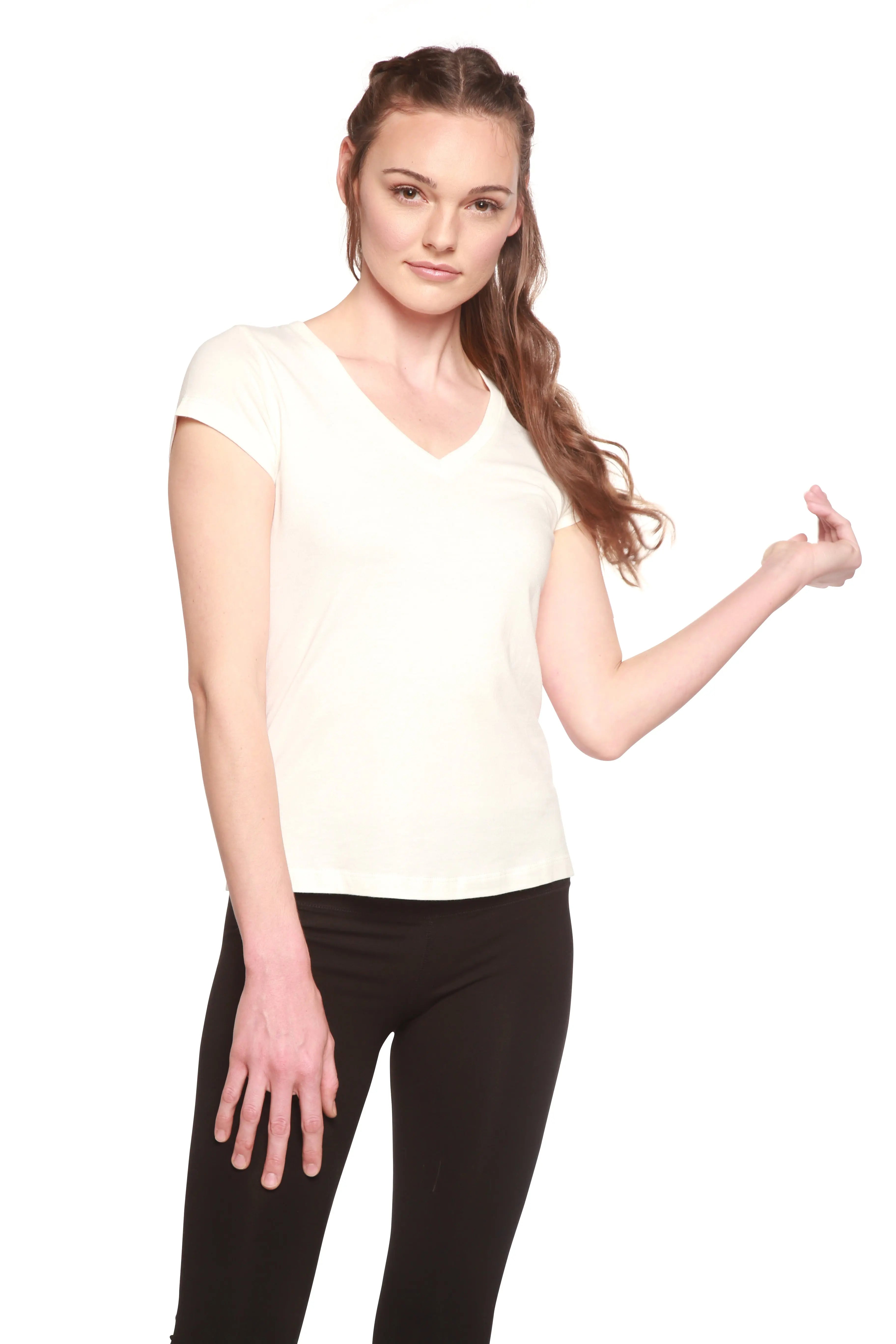 Women's Bamboo Viscose/Cotton V-Neck Cap Sleeve T-Shirt Spun Bamboo