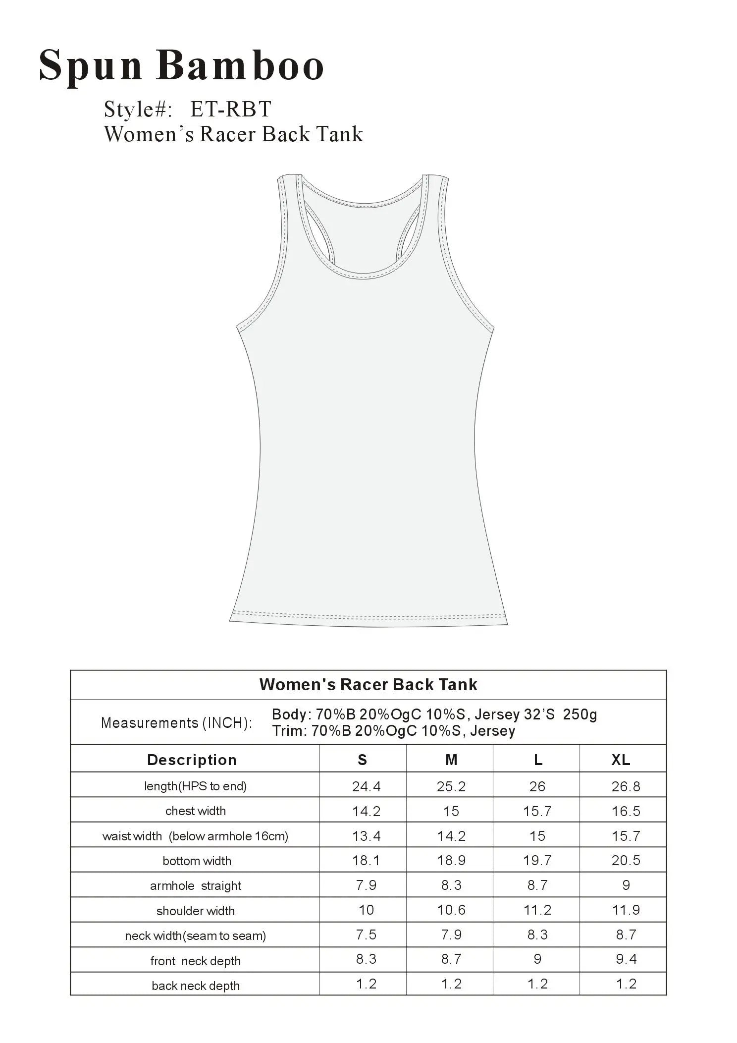 Clearance Women's Bamboo/Cotton Racer Back Tank Top Spun Bamboo