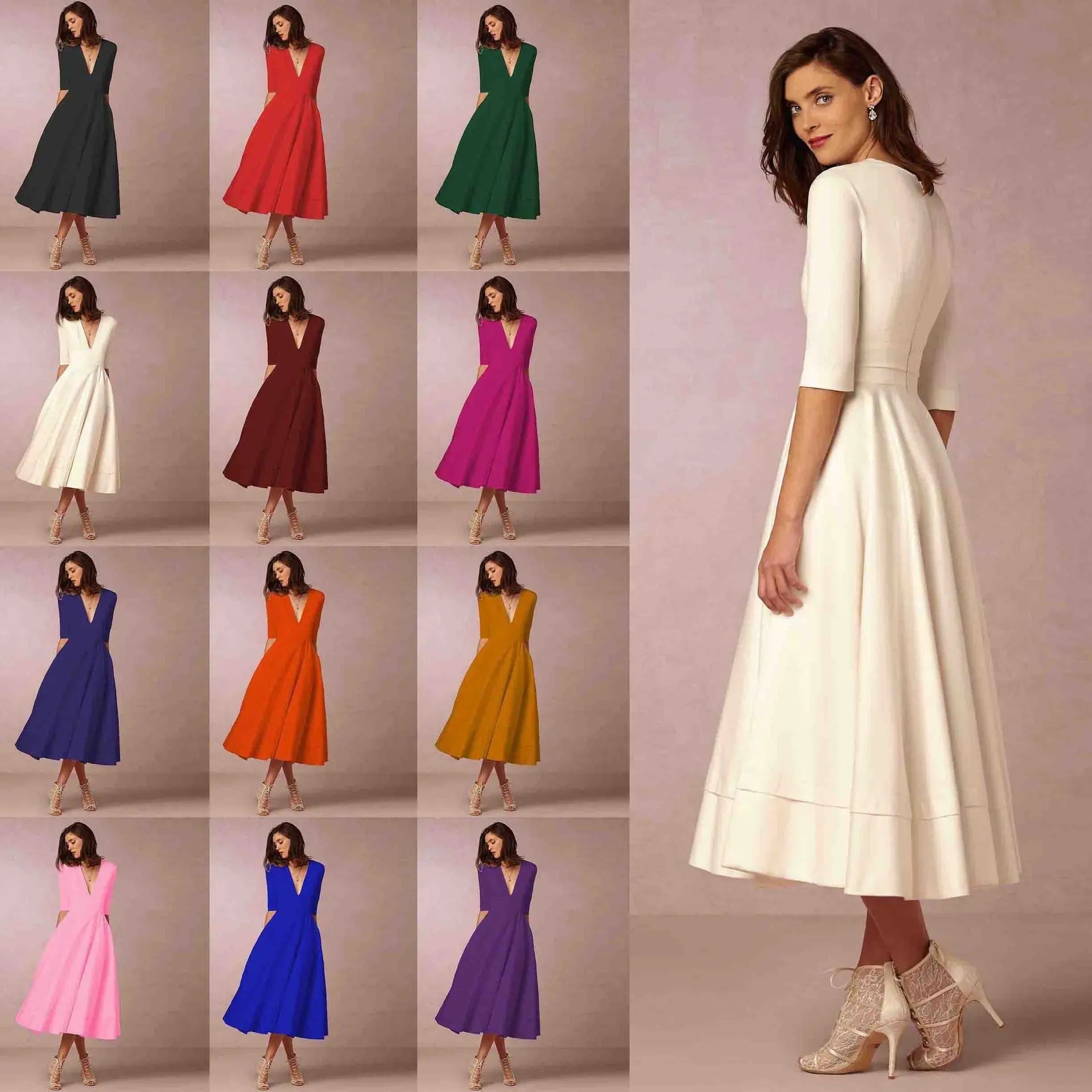 Women's Evening Dress Sexy Deep V Long Sleeve Dress nowadaysfashion