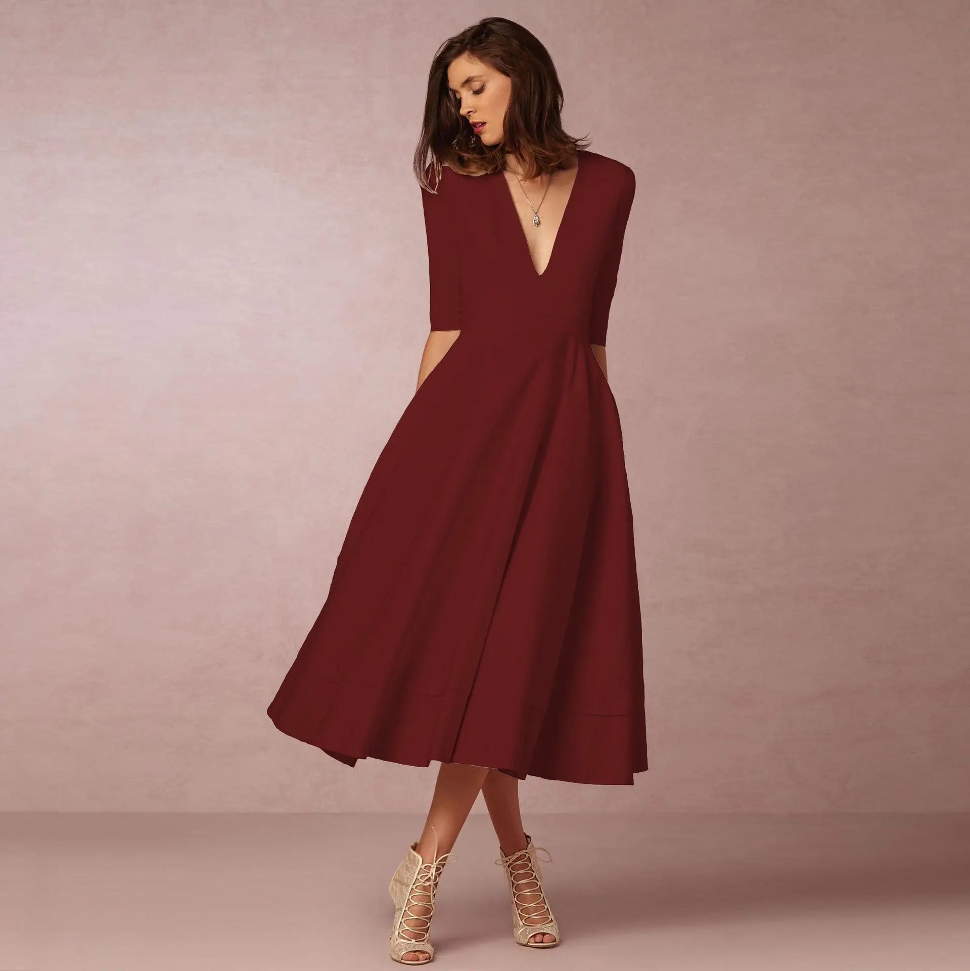 Women's Evening Dress Sexy Deep V Long Sleeve Dress - Blade & Thread