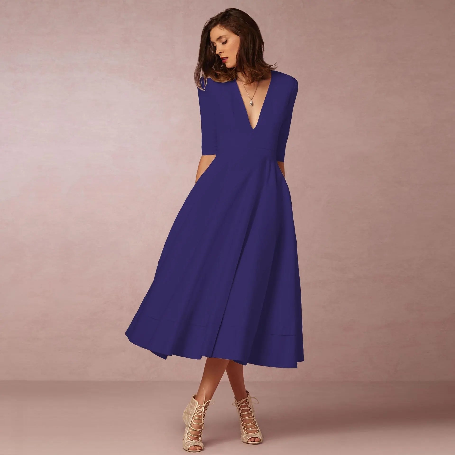 Women's Evening Dress Sexy Deep V Long Sleeve Dress - Blade & Thread