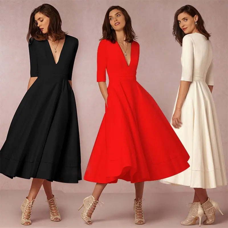 Women's Evening Dress Sexy Deep V Long Sleeve Dress - Blade & Thread