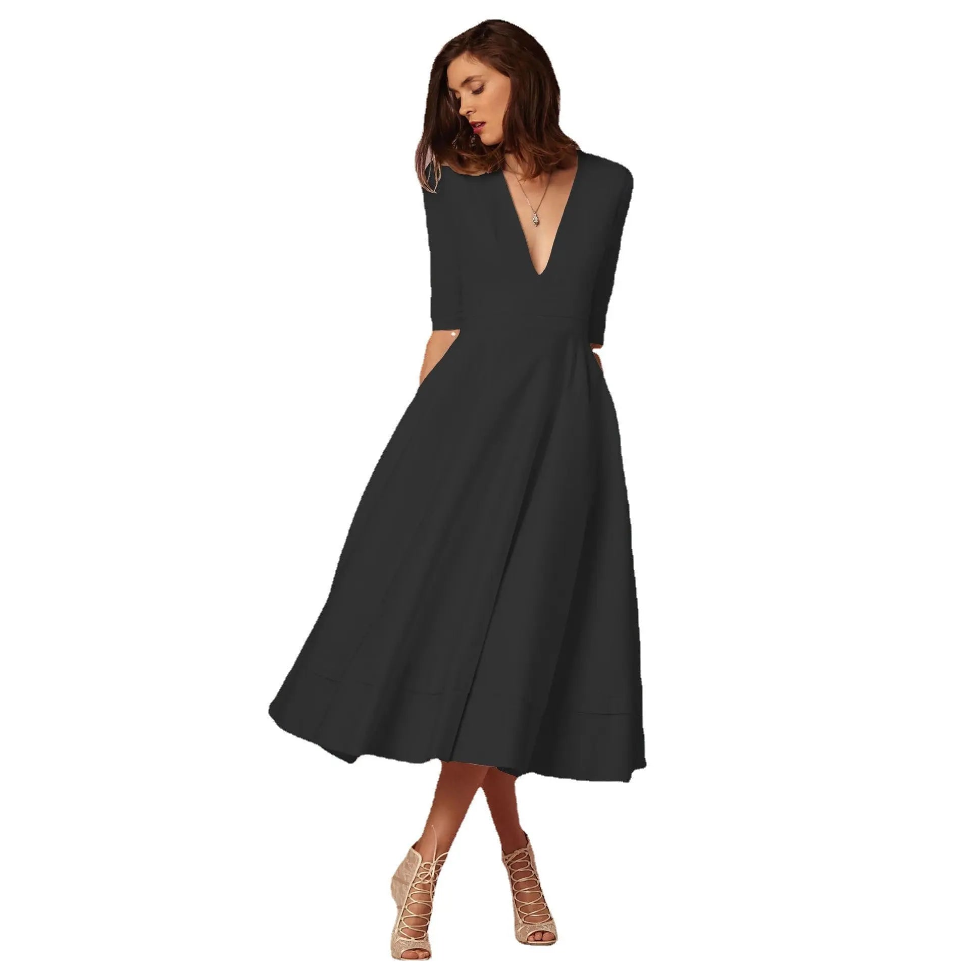 Women's Evening Dress Sexy Deep V Long Sleeve Dress - Blade & Thread