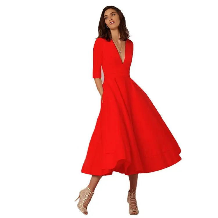 Women's Evening Dress Sexy Deep V Long Sleeve Dress - Blade & Thread
