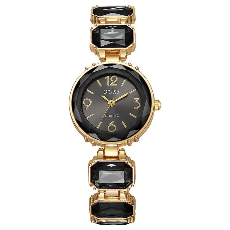 Women’s Gold Bracelet Quartz Watch with Black Crystal Dial - Blade & Thread