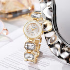 Women’s Gold Bracelet Quartz Watch with Black Crystal Dial nowadaysfashion