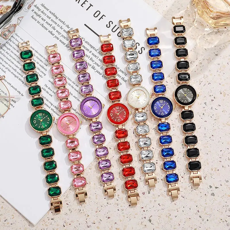 Women’s Gold Bracelet Quartz Watch with Black Crystal Dial - Blade & Thread