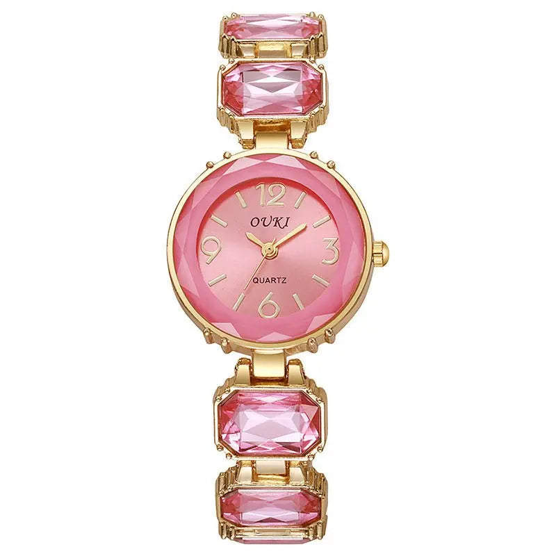Women’s Gold Bracelet Quartz Watch with Black Crystal Dial nowadaysfashion