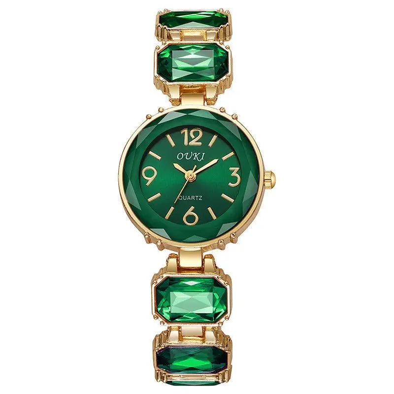 Women’s Gold Bracelet Quartz Watch with Black Crystal Dial nowadaysfashion