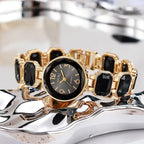 Women’s Gold Bracelet Quartz Watch with Black Crystal Dial nowadaysfashion