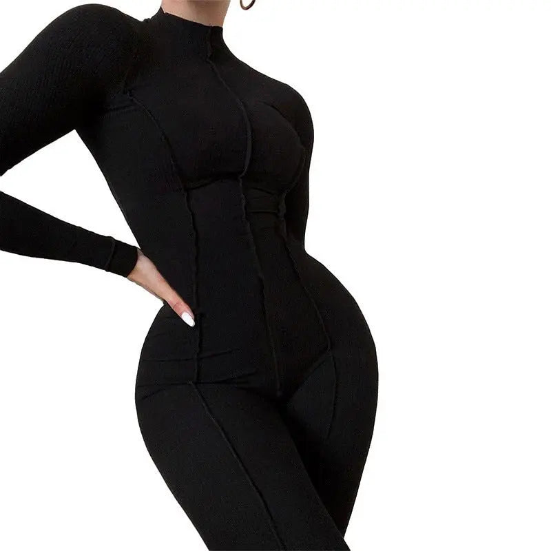 Women's high collar tight high waist casual solid color sports jumpsuit for women - Blade & Thread