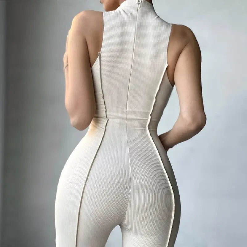 Women's high collar tight high waist casual solid color sports jumpsuit for women - Blade & Thread