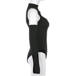 Women’s Long-sleeved Bodysuit Solid Color Hollow Off-shoulder Half High Collar Jumpsuit nowadaysfashion