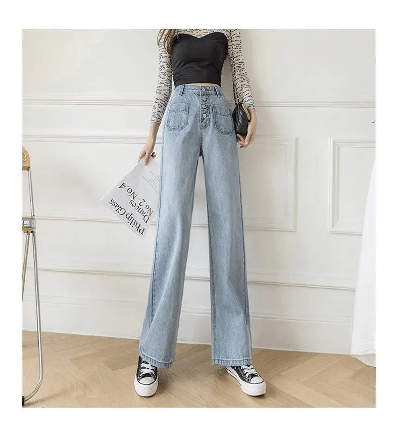 Women's Loose Straight Denim Trousers Female High Waist Wide Leg Pants high street - Blade & Thread