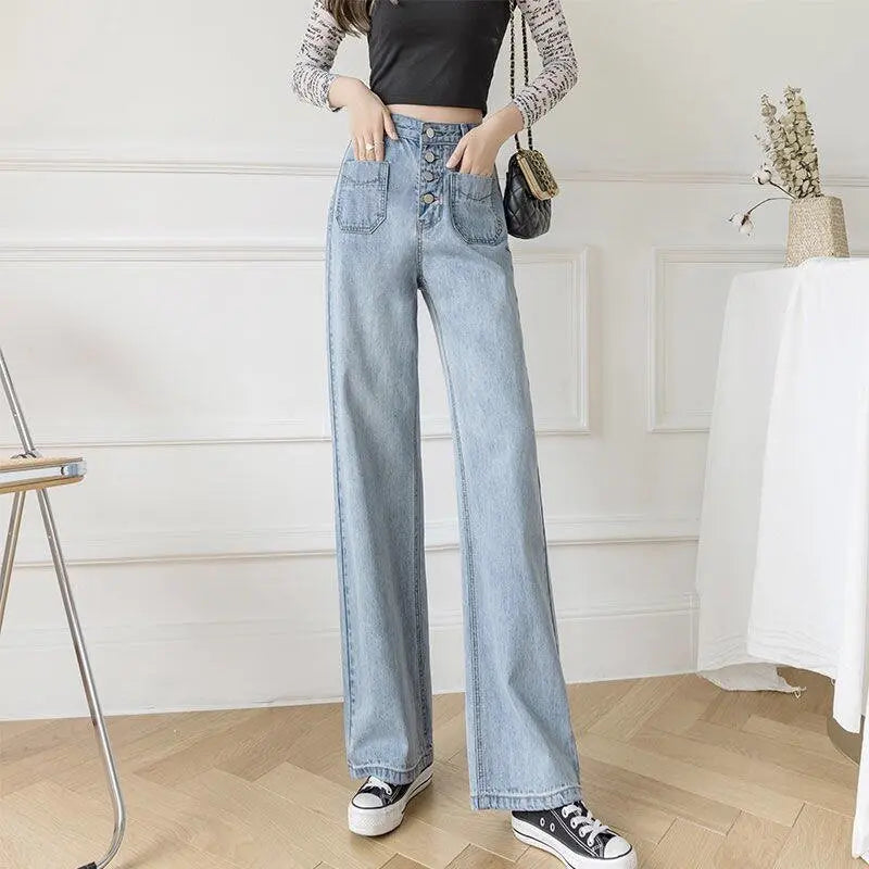 Women's Loose Straight Denim Trousers Female High Waist Wide Leg Pants high street nowadaysfashion