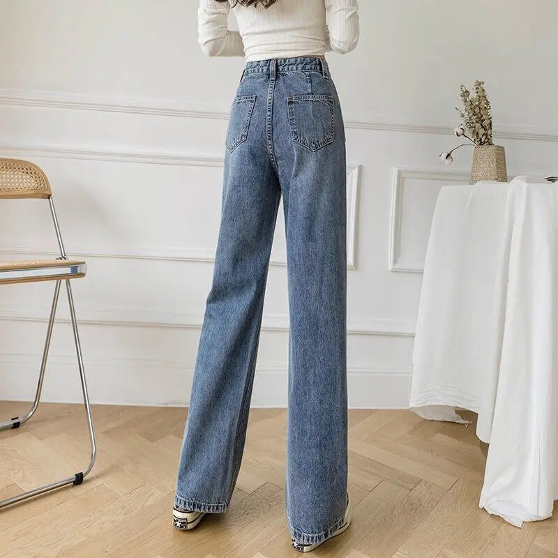 Women's Loose Straight Denim Trousers Female High Waist Wide Leg Pants high street - Blade & Thread