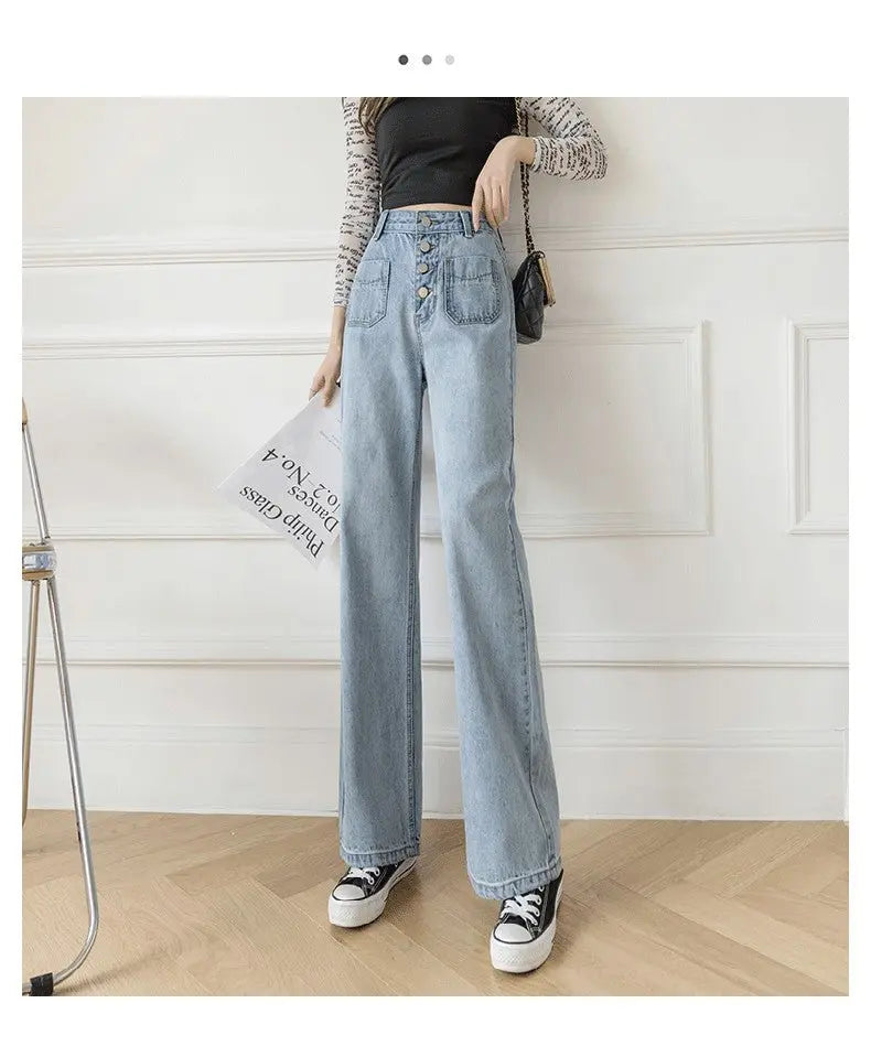 Women's Loose Straight Denim Trousers Female High Waist Wide Leg Pants high street - Blade & Thread
