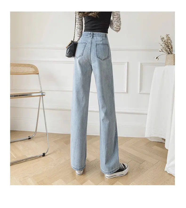 Women's Loose Straight Denim Trousers Female High Waist Wide Leg Pants high street - Blade & Thread