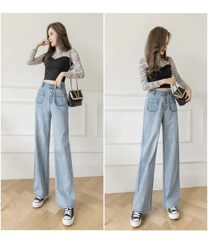 Women's Loose Straight Denim Trousers Female High Waist Wide Leg Pants high street - Blade & Thread