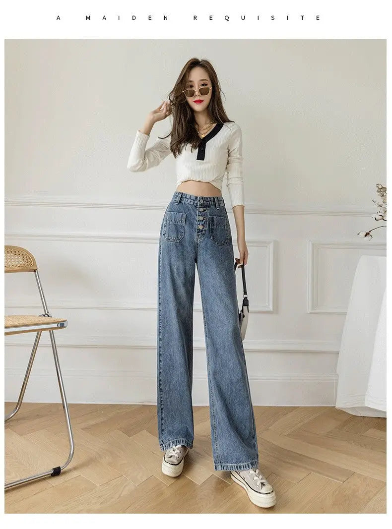Women's Loose Straight Denim Trousers Female High Waist Wide Leg Pants high street nowadaysfashion