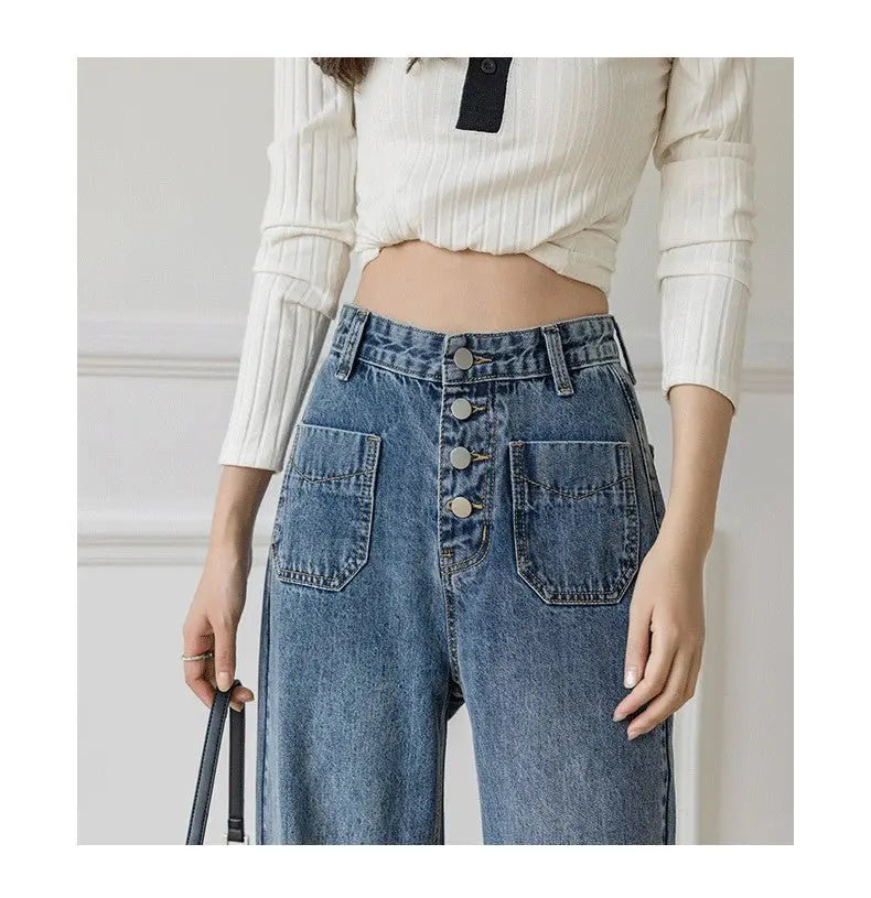 Women's Loose Straight Denim Trousers Female High Waist Wide Leg Pants high street nowadaysfashion