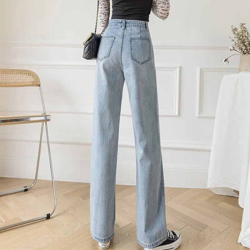 Women's Loose Straight Denim Trousers Female High Waist Wide Leg Pants high street - Blade & Thread