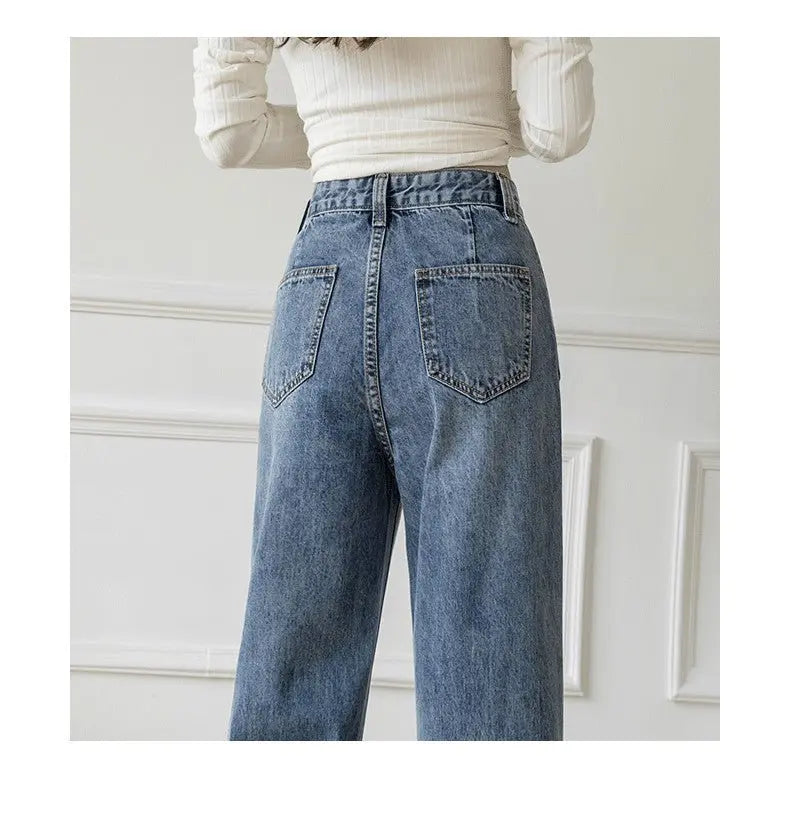 Women's Loose Straight Denim Trousers Female High Waist Wide Leg Pants high street - Blade & Thread